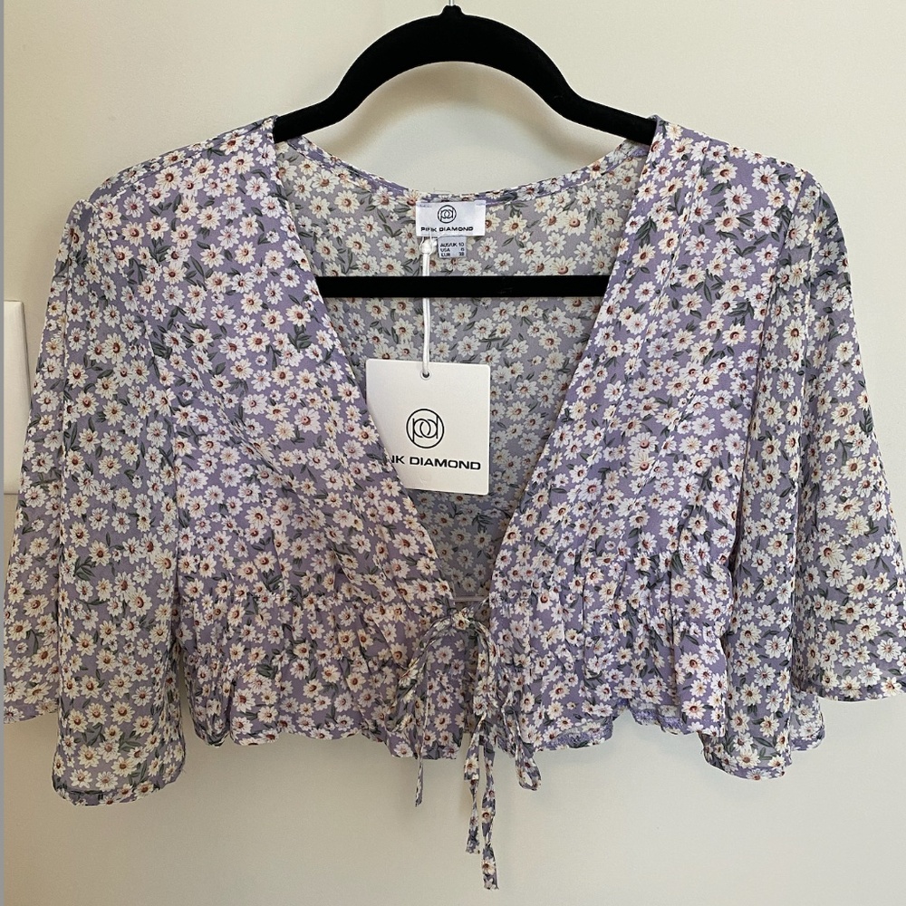 Lavender Daisy Crop Top, Daisy Crop Top, Floral Top with Tie Front Purple Floral